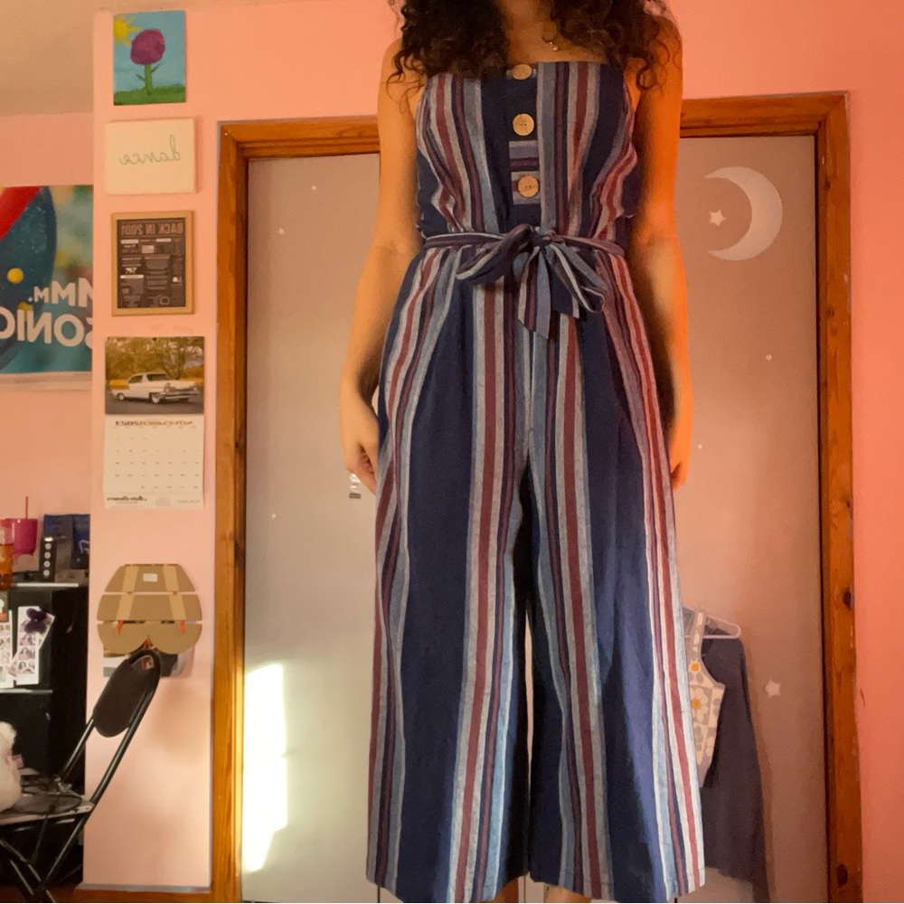 As U Wish Striped Blue Jumpsuit